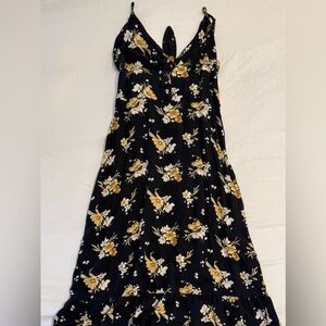 Justify Floral Navy and Yellow Women's Midi Dress • Size Large